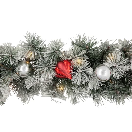9ft. Pre-Lit Snowy Bristle Pine Artificial Christmas Garland